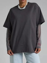 Dark Gray Oversized T-Shirt with Sheer Mesh Sleeves Woman T Shirts