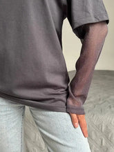 Dark Gray Oversized T-Shirt with Sheer Mesh Sleeves Woman T Shirts