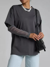 Dark Gray Oversized T-Shirt with Sheer Mesh Sleeves Woman T Shirts