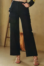 Davi & Dani Flap Pocket Mid Rise Cargo Pants Black Woman Pants