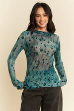 Davi Dani Floral Mesh Long Sleeve Top in Teal TEAL