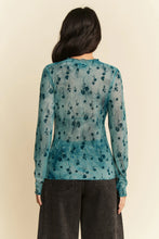 Davi Dani Floral Mesh Long Sleeve Top in Teal