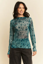 Davi Dani Floral Mesh Long Sleeve Top in Teal