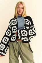 Davi & Dani Full Size Two Tone Flower Square Crochet Open Front Cardigan Woman Outerwear