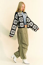Davi & Dani Full Size Two Tone Flower Square Crochet Open Front Cardigan Woman Outerwear