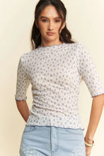 Davi Dani Lace Floral Marrow Edge Fitted Top for Women WHITE BLUE MULTI