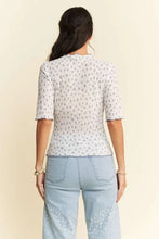 Davi Dani lace floral blouse with marrow edge in stretchy ribbed fabric