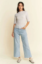 Light blue wide-leg jeans with davi dani lace floral embroidery