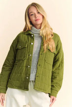 Davi & Dani Quilted Button Down Shacket with Chest Pockets Yellow-Green Woman Outerwear