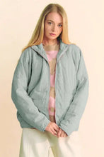 Davi & Dani Quilted Zip Up Dropped Shoulder Jacket GREY BLUE Woman Outerwear
