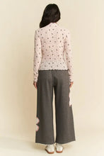 Davi Dani Ribbon Bow Pink Long Sleeve Top with Ruffles and Butterfly Print Woman T Shirts