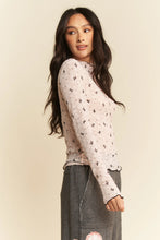 Davi Dani Ribbon Bow Pink Long Sleeve Top with Ruffles and Butterfly Print