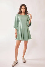 Sage green Davi & Dani draped sleeve ties back skort romper, premium lightweight