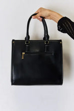 David Jones Argyle pattern leather handbag in black patent with gold hardware