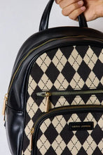 David Jones Argyle Pattern PU Leather Backpack Backpacks