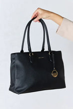 David Jones structured leather handbag: black textured tote with gold hardware