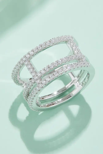 Adored Moissanite Cutout Wide Ring Silver Rings