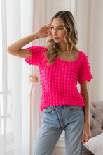 Sew In Love Bubble Textured Round Neck Short Sleeve T-Shirt HOTPINK