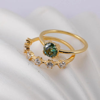 1 Carat Moissanite 925 Sterling Silver 2pcs Ring Set Gold