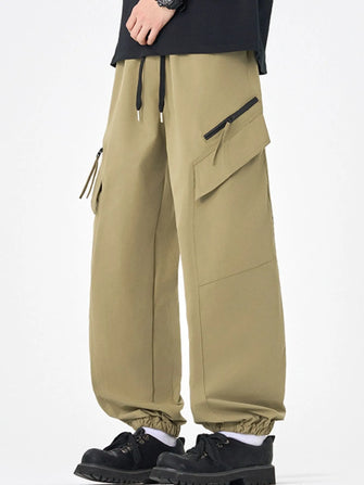 Men's Plus Size Casual Cargo Pants with Multi-Pockets Khaki