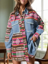 Geometric Collared Neck Long Sleeve Shacket Woman Outerwear