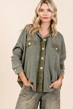 Mittoshop Mineral Washed Plaid Button Down Shacket Olive Woman Outerwear