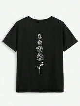 Rose Round Neck Short Sleeve T-Shirt Black