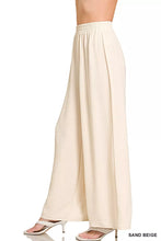 Sand beige wide-leg zenana woven airflow pants with soft textured fabric and elastic waistband for comfort