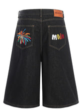 Men's Wide Leg Wash Denim Shorts