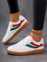 Lace Up Flat Sneakers with Stripe Accent Woman Sneakers