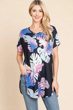 BOMBOM Printed Round Neck Short Sleeve T-Shirt Black