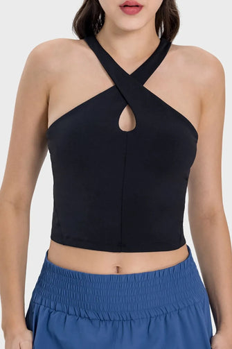 Millennia Crisscross Grecian Neck Active Cami Black