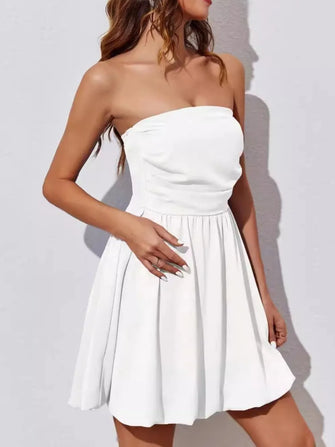 Ruched Tube Mini Dress White