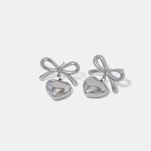 Stainless Steel Bow & Heart Drop Earrings Silver One Size