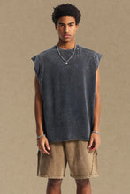 Men's Washed Round Neck Tank Black