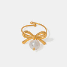Stainless Steel Pearl Bow Ring Gold One Size