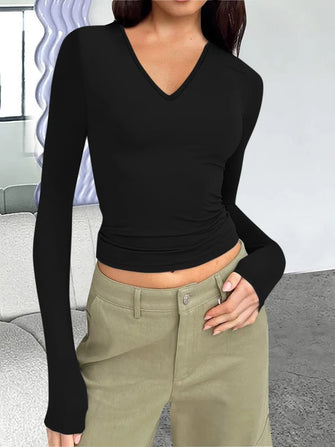 V-Neck Long Sleeve T-Shirt Black