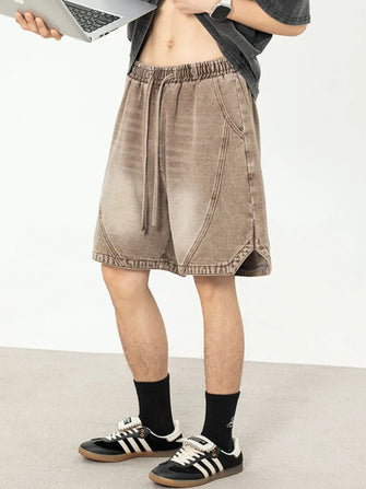 Men's Plus Size Drawstring Denim Shorts Taupe