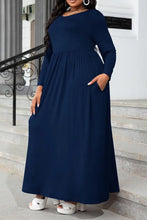 Plus Size Round Neck Long Sleeve Maxi Dress with Pockets Maxi Dresses