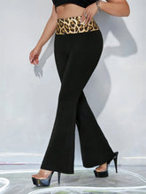 Black flare pants featuring a bold leopard high waist waistband perfect for stylish waist flare pants looks