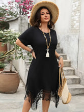 Plus Size Fringe Round Neck Short Sleeve Midi Tee Dress Casual Dresses