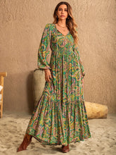 Printed Tie Neck Long Sleeve Dress Woman Maxi Dress