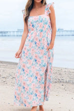 Floral Colorblock Flutter Straps Flowy Dress Casual Dresses