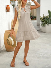 Ruffled Tie Neck Cap Sleeve Dress Casual Dresses