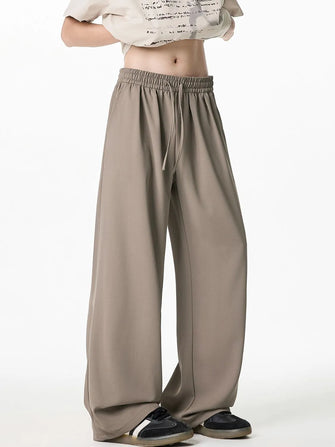 Men's Plus Size Drawstring Wide Leg Pants Taupe