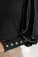 Buttoned Cuffs Shiny Puff Sleeves Top Woman Blouses