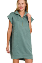 Zenana Textured Knit Jacquard Quarter Zipper Mini Dress Casual Dresses