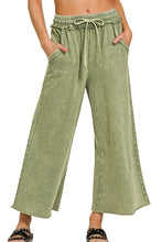 Zenana Washed French Terry Palazzo With Pockets LT OLIVE
