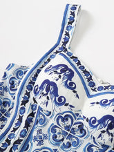 Smocked Printed Wide Strap Dress Casual Dresses