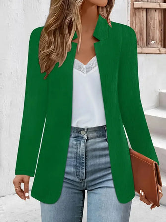 Open Front Long Sleeve Jacket Dark Green Woman Outerwear
